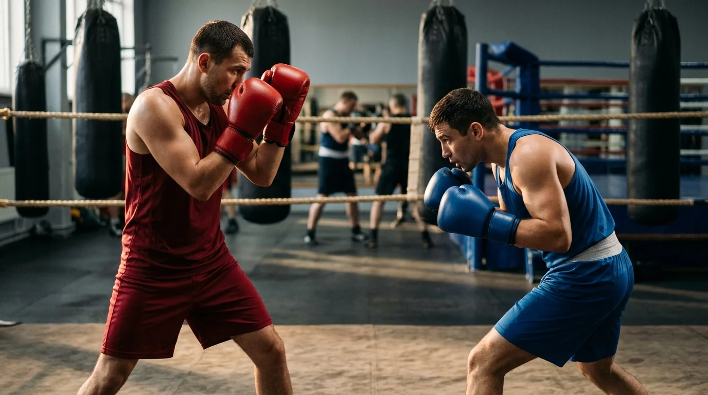 Dos boxeadores profesionales en posicion de guardia mostrando diferentes estilos de combate